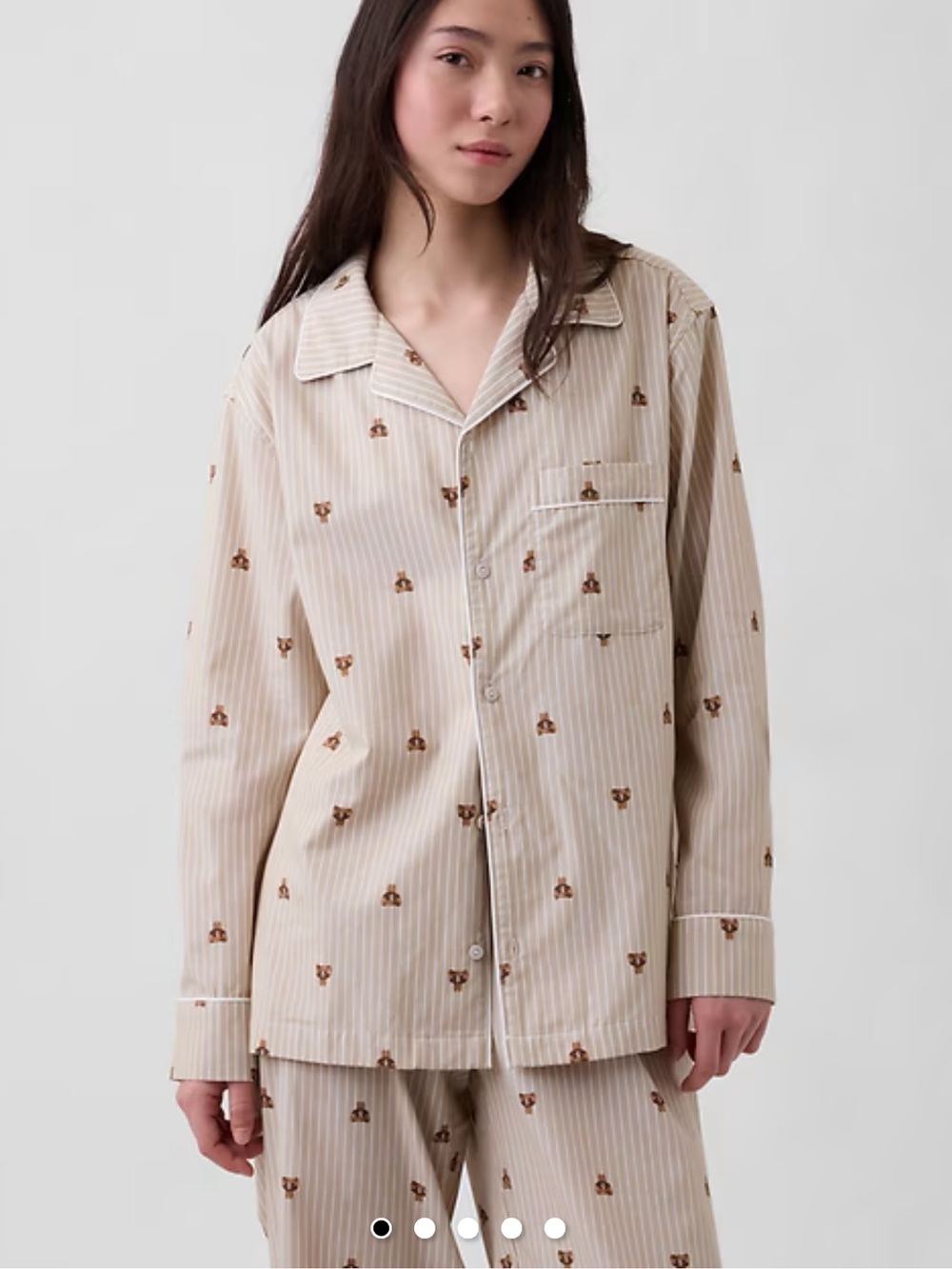 GAP New With Tags Beige Striped Teddy-Print Pajama SET